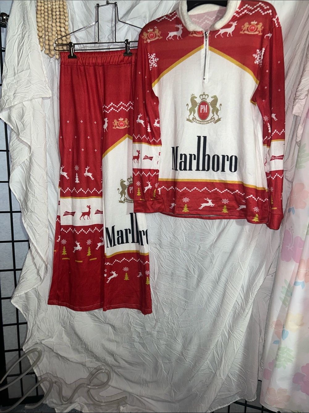 Marlboro Red, White & Gold  Men’s Holiday Pajama Set unbranded.